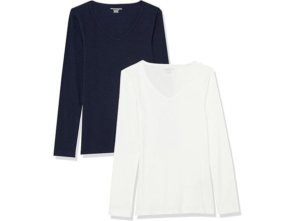Amazon Essentials Women Slim-Fit V-Neck Rib Shirts 2Pk - Gallery 4