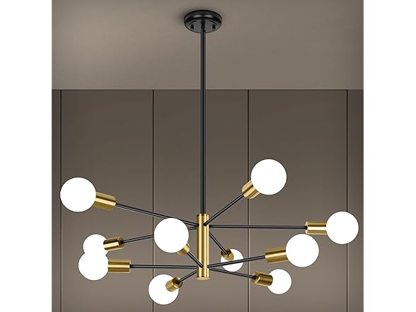 BesLowe 10-Light Modern Sputnik Chandelier, Black & Gold