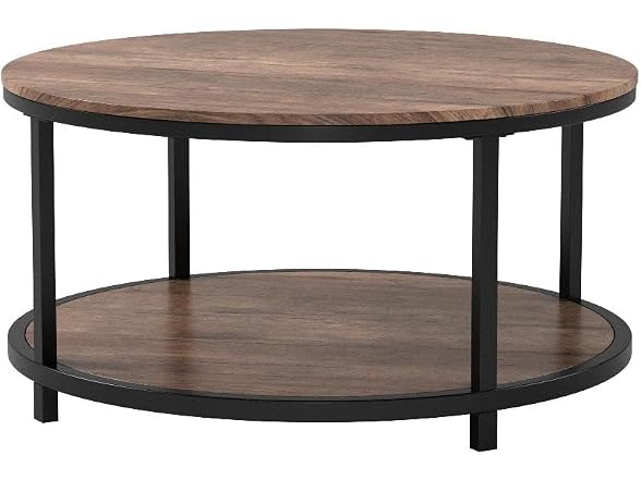 Round Coffee Table, 36 Inch 2-Tier