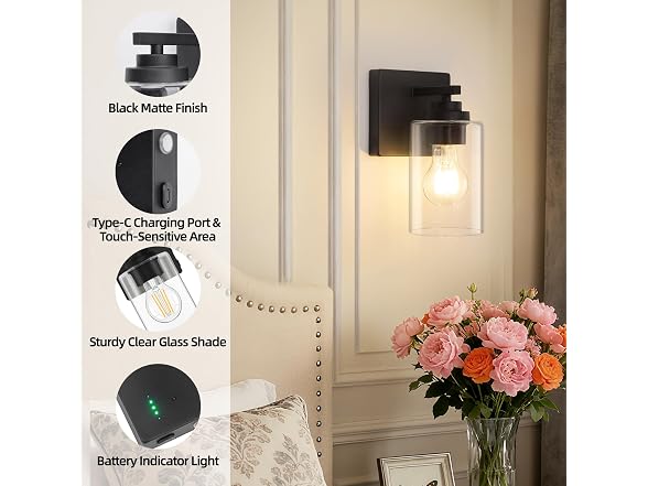 YoChoice Black Battery Wall Sconce 2Pk