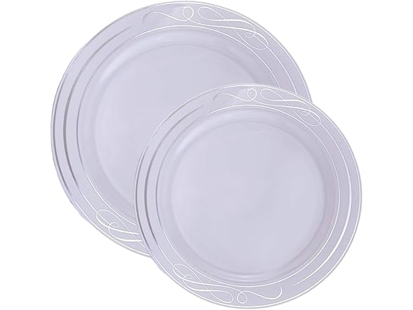 Bella Collection White with Silver Rim Plates Combo Set (Pack of 40)