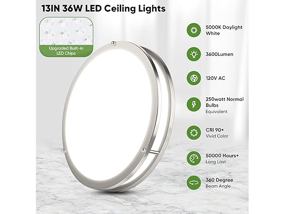TOBUSA Ceiling Light 5000K 13" Brushed Nickle 2PC