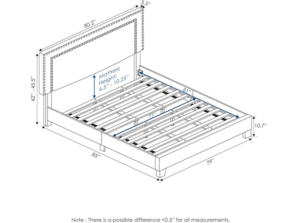 Furinno Upholstered Nail Head Bed Frame, King