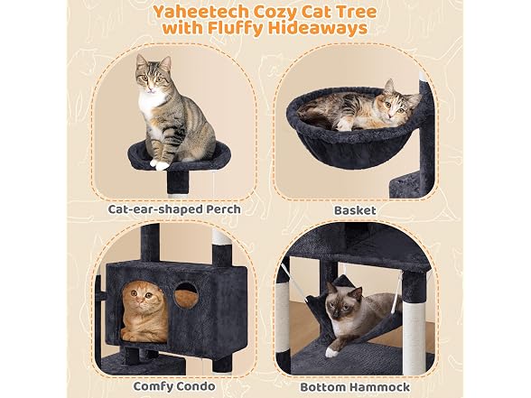 Yaheetech 64.5in Cat Tree for Large Cats, Black