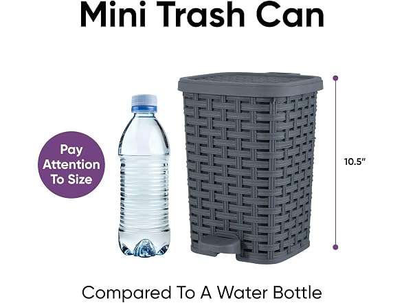 Superio Mini Trash Can with Foot Pedal Grey 6 QT 2 Pack