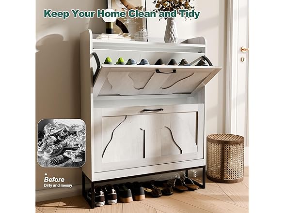 infurnic Shoe Storage Cabinet with 2 Flip Drawers