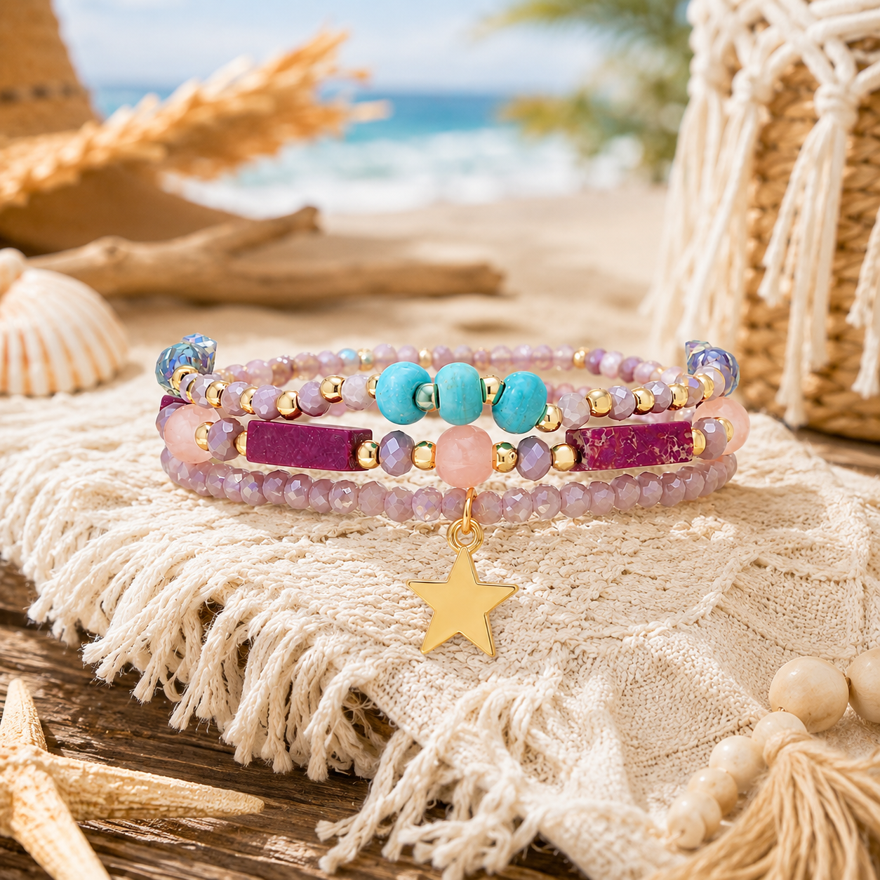 Stretch Beaded Bracelet Stack with Star Charm - Gallery 5