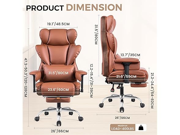 BESTFAIR Big and Tall Office Chair - 400 LBS Capacity Execut (Open Box)