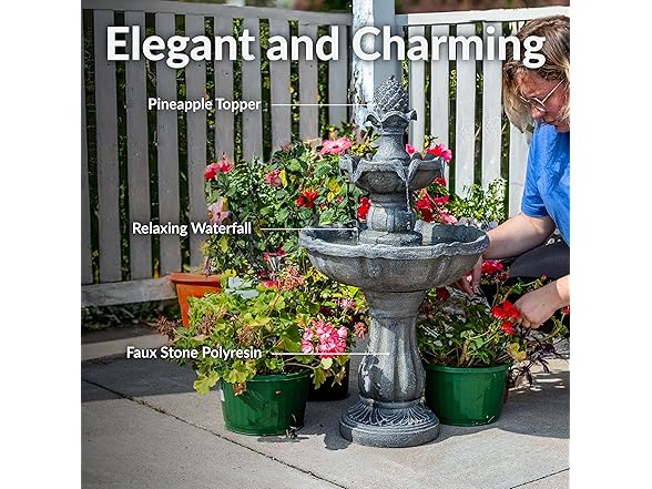 Sunnydaze 33" Pineapple 2-Tier Solar Powered Fountain