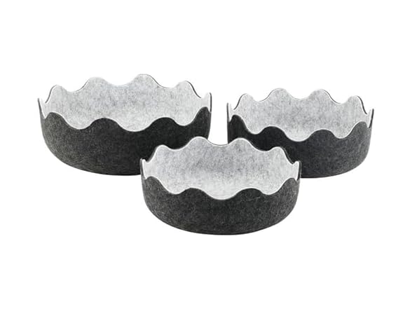 47th & Main Set of 3 Decorative Scalloped Felt Baskets Charcoal
