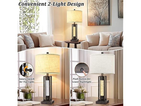 TOBUSA Vintage Crystal Table Lamps