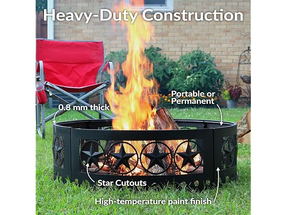 Sunnydaze 4-Star Decorative Outdoor Large Round Metal Fire Pit Ring, 36"