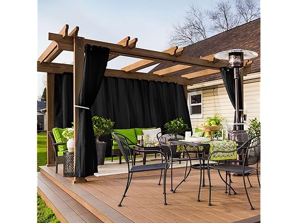 Comfonew Outdoor Curtains 2 Black Panels