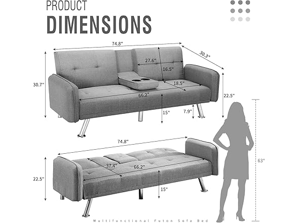 IULULU Futon Sofa Bed, Convertible Couch