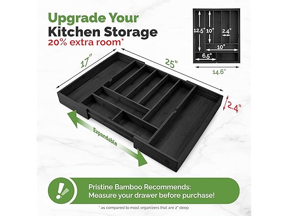 Expandable Kitchen Drawer Organizer up to 25 Inches Wide, 10 Slots - Black