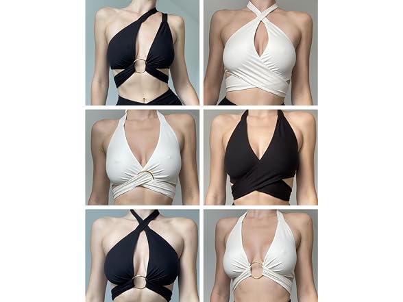 Mizoci Women (S) Sexy Halter Criss Cross Ring Top