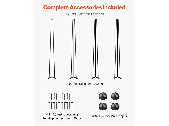 Hairpin Table Legs 36 in Black Set of 4 Desk