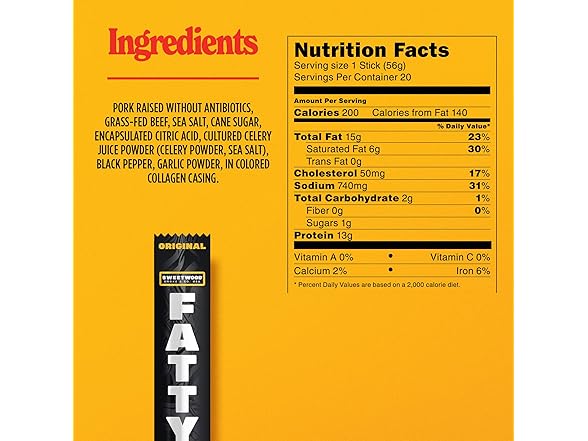 20PK FATTY Meat Sticks, Made with Grass Fed Beef