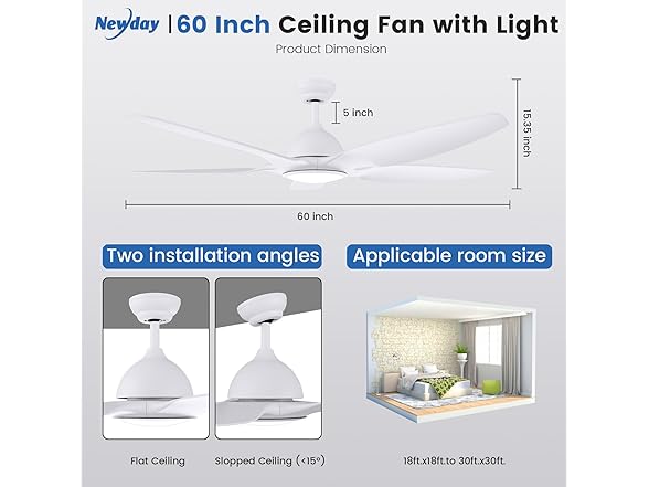 Newday 60" White Ceiling Fan