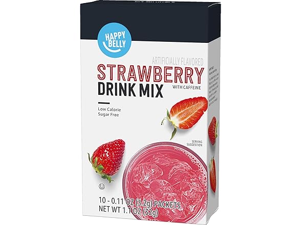 10PK Happy Belly Drink Mixes, Strawberry w/ Caffeine