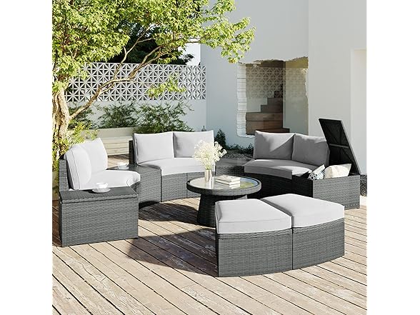 10-Piece Outdoor Half Moon Sofa Set -Choose Color