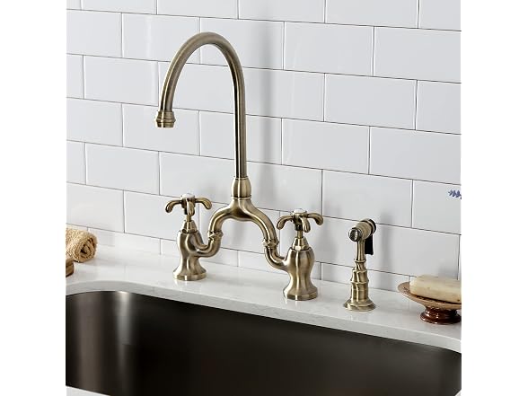 Kingston KS7793TXBS Bridge Kitchen Faucet w Sprayer