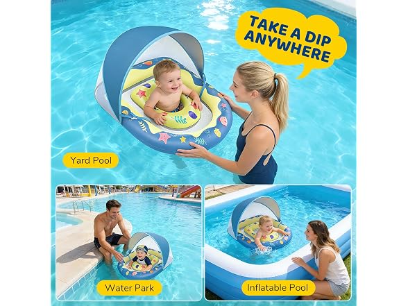 JUNLLY Baby Pool Float with Canopy, Blue