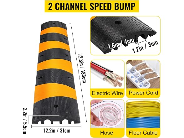 2pcs 6 Feet Rubber Speed Bump Driveway Modular