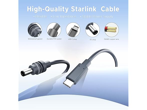Gtaywell Starlink Mini USB-C to DC Power Cable
