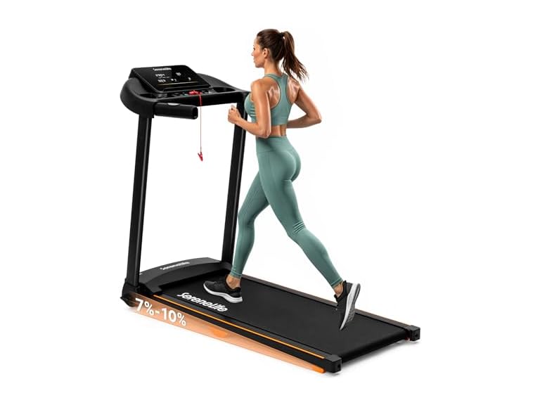 SereneLife Treadmill with Incline & Handle Bars, Midnight Black