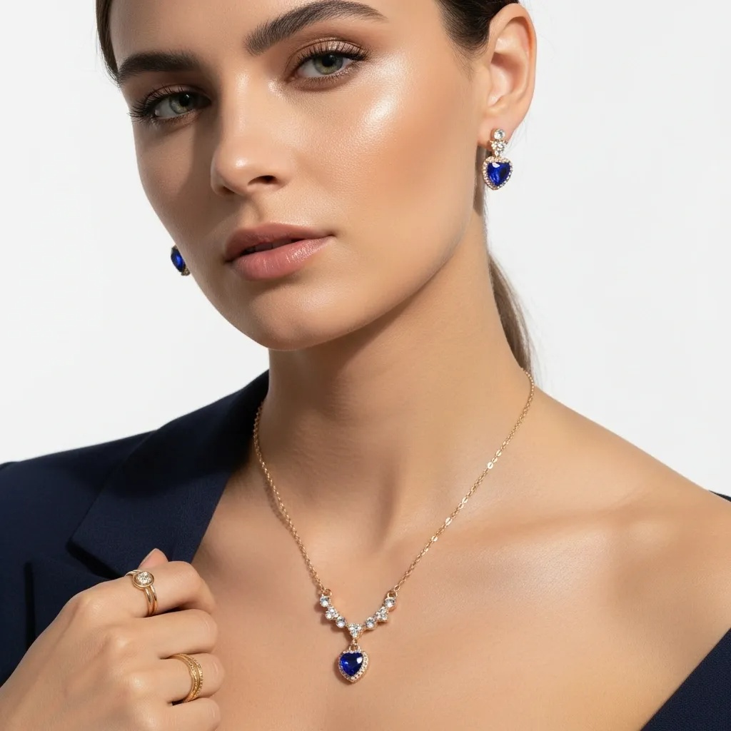 Blue Heart Necklace & Earrings Set - Gallery 7