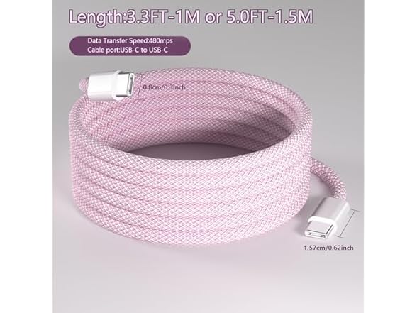 60W 3.3FT Nylon Braided USB Type C Cable, 3-Pack