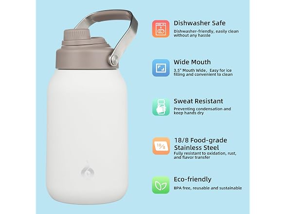 BJPKPK Half Gallon Insulated Water Bottles, 64oz