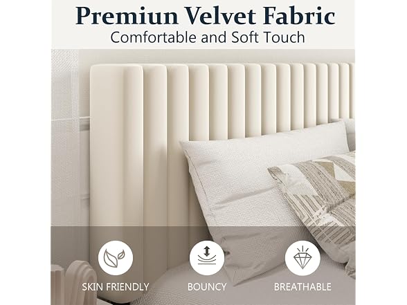 King Platform Bed, Velvet Headboard