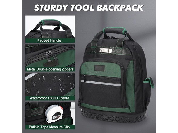 Heavy Duty Oxford Tool Backpack 17'' Curved Hard Base