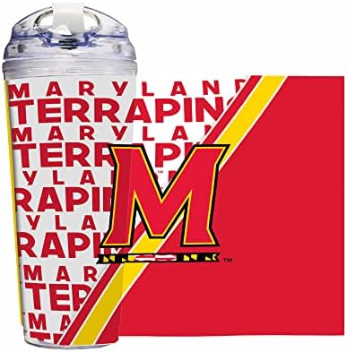 Rico Industries NCAA Maryland Terrapins Standard 24oz Acrylic Tumbler with Hinged Lid, Officially Licensed Double Wall Tumbler with Straw,White