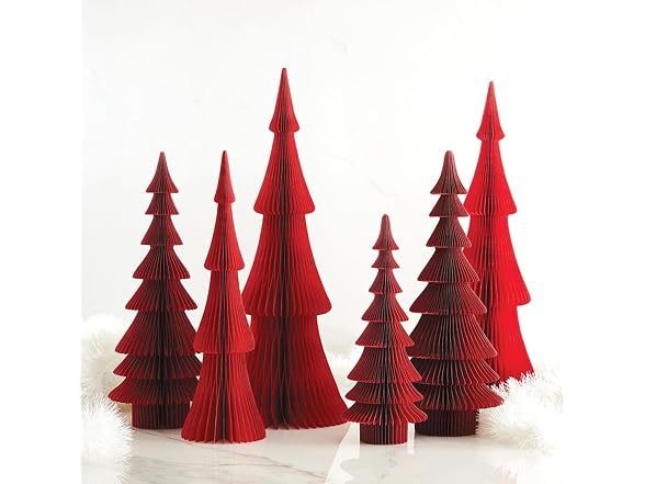 Honeycomb Paper Christmas Trees Red