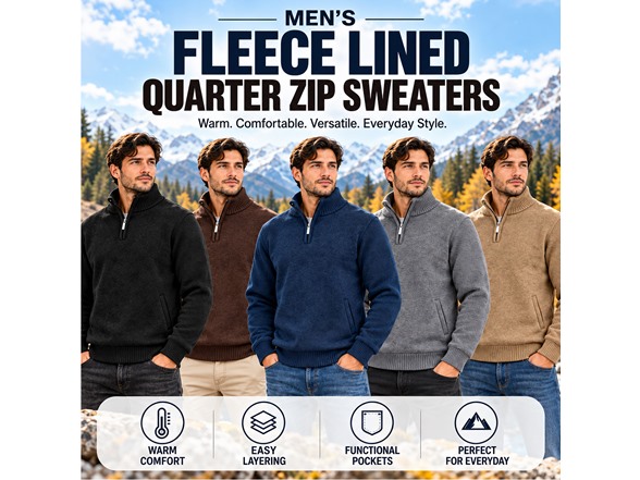3Pk Mens Fleece Quarter Zip Sweaters