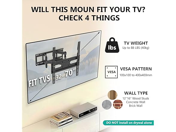 WALI Full Motion Wall Mount | 32-70 Inch