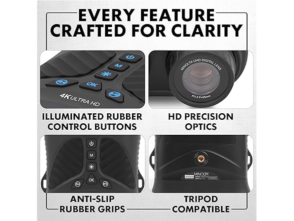 Minolta 10x25 Digital Night Vision Monocular w/Built-in 4K HD Video Camera (Gray)