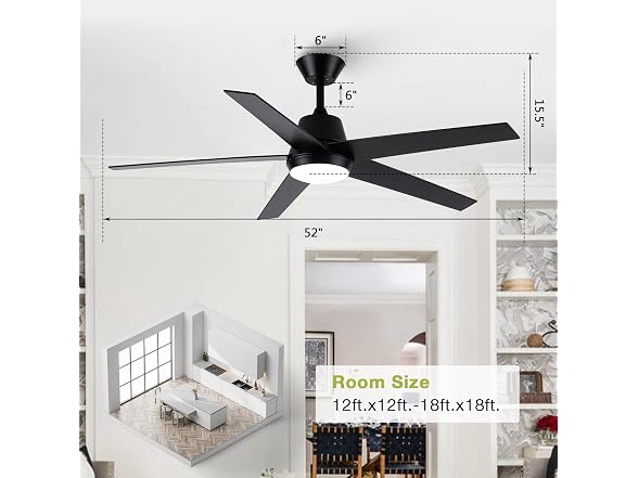 Vaczon VCZ001BK 52in Ceiling Fan