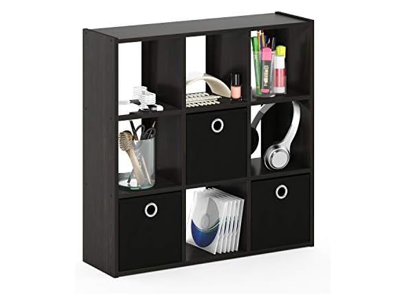 Furinno Simplistic 9-Cube Organizer with Bins
