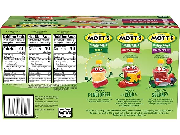 20PK Mott's No Sugar Added Applesauce 3 Flavor Variety
