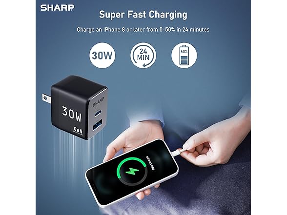 Sharp USB C Charger - 30W, Dual Port