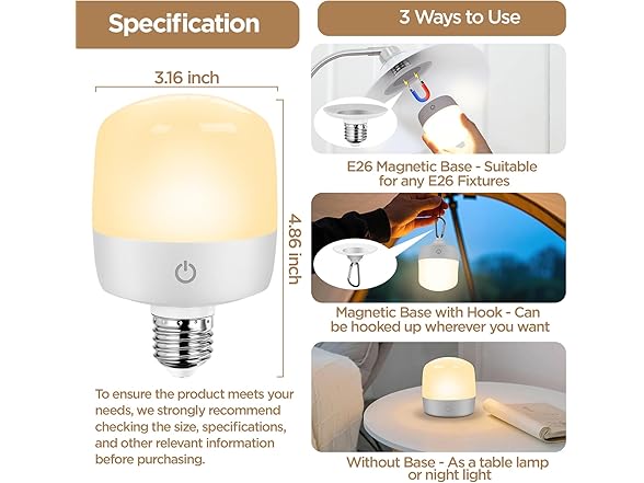 YoChoice T103 Rechargeable Light Bulb 4Pack