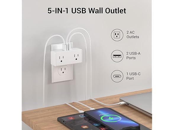 Clear Power 2-outlet wall-taps with USB charging
