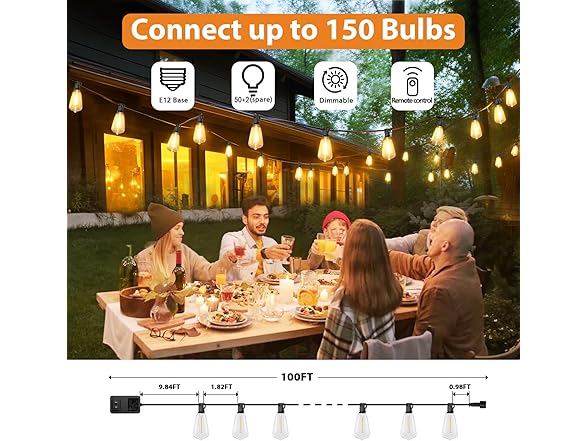 Brightever 3 Color in 1 LED Outdoor String Lights with Remote, 100FT