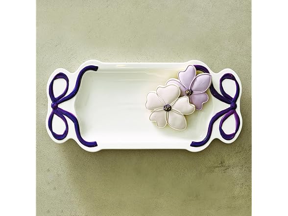 Ceramic Rectangular Serving Plate, 14", Lavender Bow
