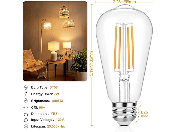 Vintage 12Pk LED Edison Bulbs 60 Watt Dimmable