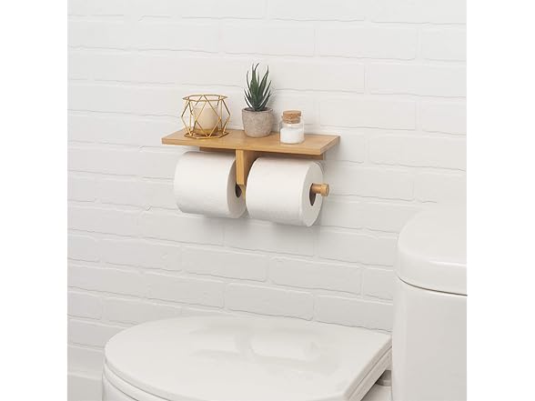 Natural Bamboo Double Dual Toilet Paper Holder